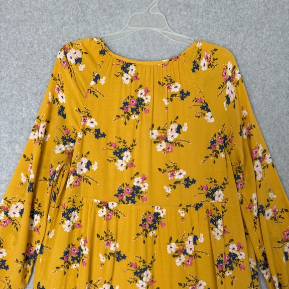 Old Navy Womens Dress Size Medium Tiered Yellow Floral Long Sleeves Boho READ - Picture 11 of 14